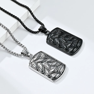 Halskette mit Evil Eye Anhänger in Schwarz und Silber aus Edelstahl mit Venezianerkette