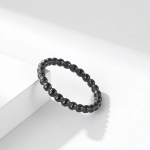 Minimalist stackable black beaded titanium steel ring for women in high polish finish