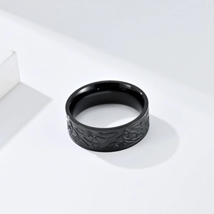Nordic Celtic knot ring for men in matte black titanium steel with a polished inner band