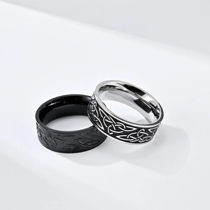 Vintage Celtic Knot stainless steel rings set in silver and black finishes