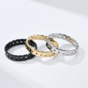 Minimalist olive leaf titanium steel rings in black, gold, and silver finishes