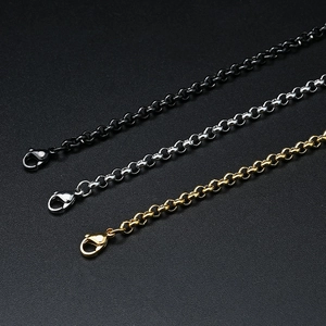 Polished stainless steel pearl O-chain necklaces in black, gold, and silver finishes