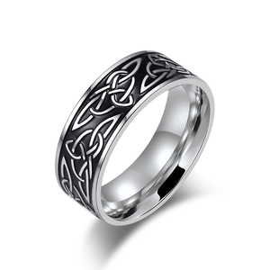 Men's Vintage Stainless Steel Celtic Knot Ring Retro Black Silver Color Wide Band Finger Ring Fashion Jewelry Gift For Men