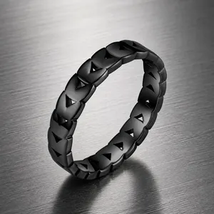 Minimalist Stainless Steel Hollow Geometric Triangle Olive Leaf Ring For Women Men Industrial Style Polished Finger Jewelry Gift