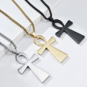 Ägyptische Ankh Kreuz Anhänger aus Edelstahl mit Vaterunser Gravur in drei verschiedenen Farben