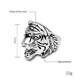 Macro detail of high polished vintage tiger head ring made of premium fine steel