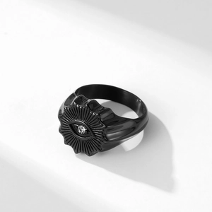Vintage black stainless steel evil eye ring with clear zircon and solar patterns