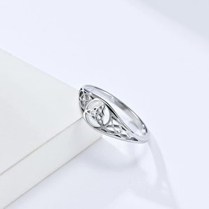 Minimalist Celtic knot hollowed stainless steel ring with Triquetra pattern for women