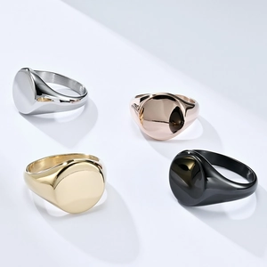 Polished stainless steel signet rings in silver, gold, rose gold and black colors