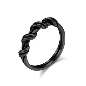 Unisex Stainless Steel Twisted Rope Ring Industrial Niche Design Plain Mirror Polished Band Ring For Daily Casual Wear Trendy Jewelry Gift