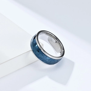 Bague Rotative en Acier au Titane pour Homme Motif Nid d'Abeille Hexagonal Anti-stress Bijoux Anneau
