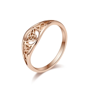 Nordic Viking Celtic Trinity Knot cut-out ring in elegant rose gold stainless steel