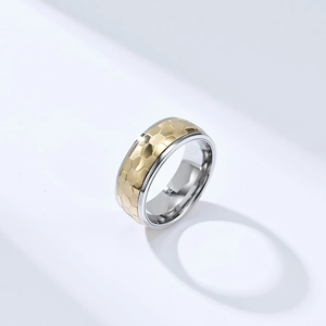 Bague de football rotative en acier inoxydable bicolore avec motif nid d'abeille
