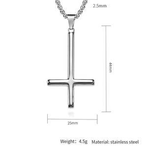 Polished stainless steel St. Peter inverted cross pendant with 44x25mm dimensions
