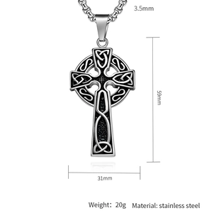 Detailed size specifications of silver stainless steel Celtic cross pendant necklace