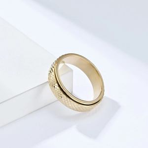Anello girevole minimalista in acciaio inossidabile dorato con motivo a rombi per unisex
