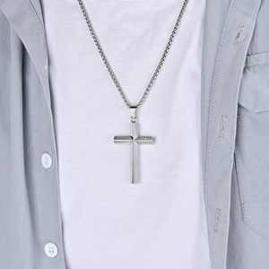 Polished stainless steel geometric cross pendant necklace for men and women minimalist style
