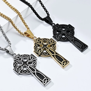 Vintage Viking Celtic cross pendant necklaces in silver, gold, and black steel tones