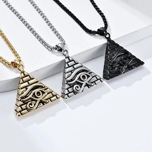 Pyramiden Halskette mit Auge des Horus in Gold, Silber und Schwarz auf Metall