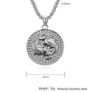 Detailed view of 35mm stainless steel medallion with dimensions and reflection