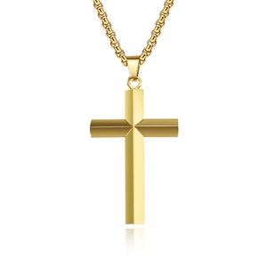 Polished gold stainless steel cross pendant necklace with box chain for men and women
