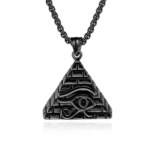 Edelstahl Ägyptische Pyramide Anhänger Halskette Auge Des Horus Retro Punk Stil Poliert Schwarz Gold Silber Herren Schmuck