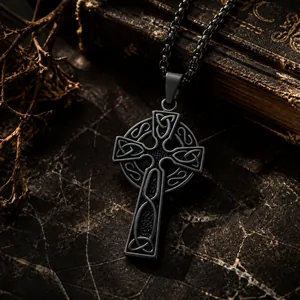 Vintage Stainless Steel Celtic Knot Cross Pendant Necklace Nordic Viking Religious Jewelry Retro Biker Amulet Neckwear For Men