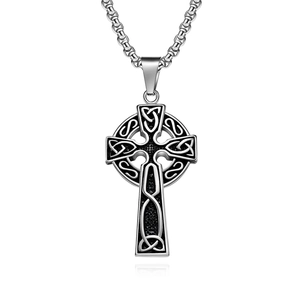 Vintage Nordic Viking Celtic knot stainless steel cross necklace with silver finish