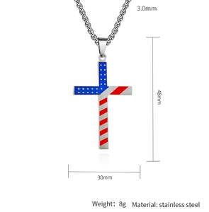 Detail showing dimensions of the 48mm stainless steel American flag cross necklace