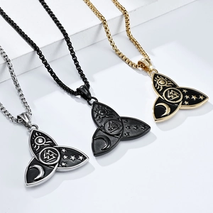 Celtic knot stainless steel necklace with sun moon and stars pendant in three colors