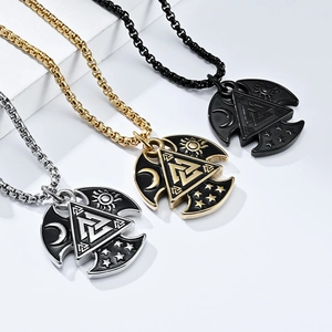 Viking Valknut triangle pendants in silver gold and black finishes with lunar motifs