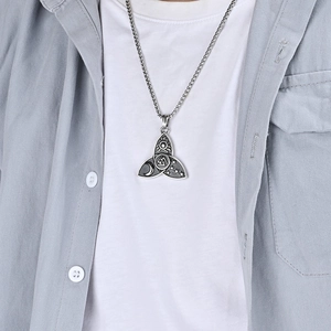 Nordic Celtic Valknut steel necklace with sun and moon celestial pendant for men
