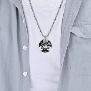 Nordic Viking Valknut pendant necklace with sun and moon motifs on a square buckle chain