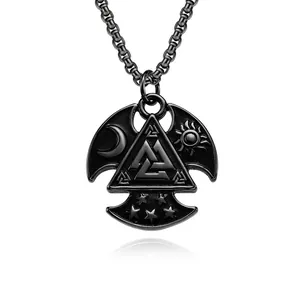 Norse Viking Odin Valknut Triangle Necklace Pendant Stainless Steel Sun Moon Star Gothic Retro Mythology Jewelry For Men