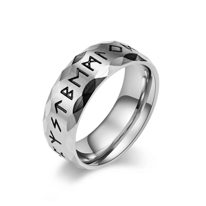 Viking rune stainless steel ring with hammered texture and silver finish for men
