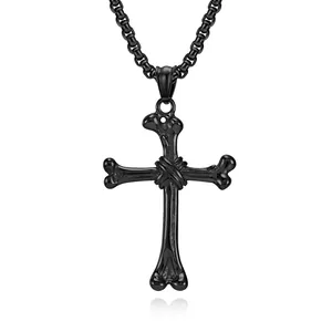 Gothische Knochen Kreuz Anhänger Halskette Für Herren Damen Edelstahl Punk Rock Schmuck Hip Hop Knochen Form Skelett Kreuz