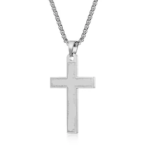 Unisex Edelstahl Kreuz Anhänger Halskette Gravierte Lord Prayer Religiöser Schmuck Polierte Oberfläche Halskette Für Damen Herren