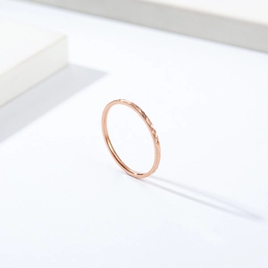 Minimalist 1mm rose gold diamond-cut stackable titanium steel ring for women in elegant style