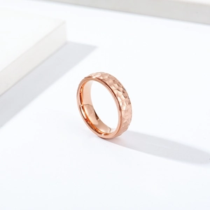 Handcrafted irregular hammered texture moon crater ring in elegant rose gold finish