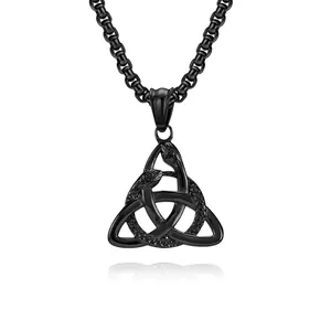Vintage Stainless Steel Viking Celtic Knot Necklace Double Headed Serpent Pendant Gothic Punk Serpent Scale Texture Jewelry For Men Women