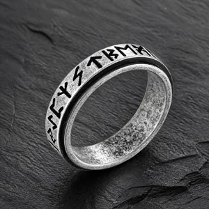 Nordic Viking Rune Spinner Ring For Men Women Stainless Steel Rotating Band Ring Stress Relief Retro Jewelry