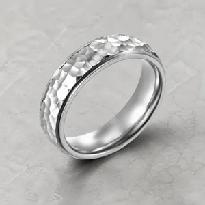 Minimalist Stainless Steel Hammered Ring For Men Women Irregular Texture Geometric Finger Ring Unisex Fashion Jewelry Gift