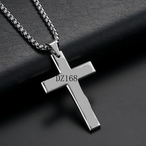 Polished stainless steel cross pendant necklace for men with durable box chain on leather