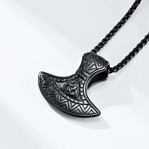 Collar colgante de hacha vikinga nórdica retro en acero inoxidable negro con nudo celta