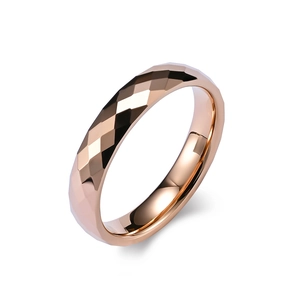Bague en tungstène or rose 4mm avec facettes géométriques diamantées pour hommes et femmes