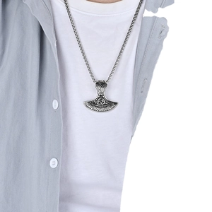 Collar con colgante de hacha de batalla vikinga nórdica en acero inoxidable plata