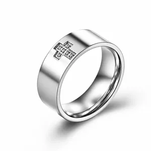 Anello Croce in Acciaio Inossidabile per Uomo Donna Hip Hop Punk Con Strass Fascia Larga Gioielli da Dito alla Moda Regalo