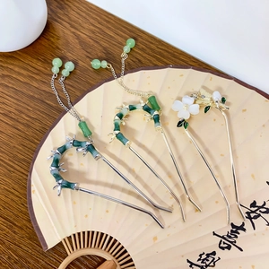 Chinese Style Bamboo Joint Hair Stick For Women Alloy Vintage Tassel Hairpin Elegant Hanfu Styling Jewelry Accessories
