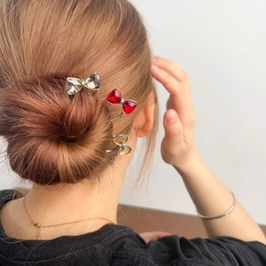 Elegant U-shaped hair pins with sparkling rhinestone butterfly knots in three colors