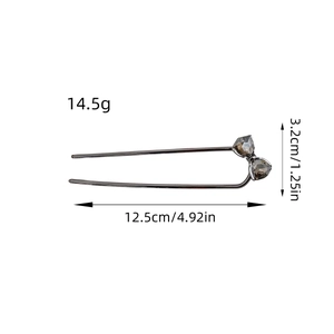 Elegant U-shaped hair pin with rhinestone butterfly design and precise dimensions